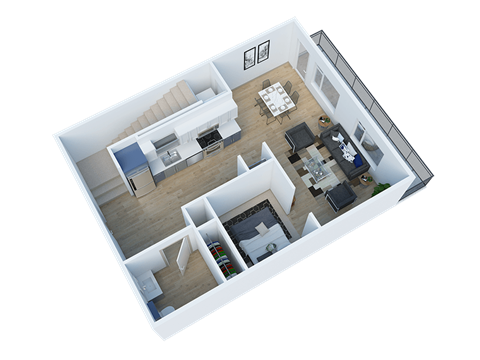 Floor plan for 1 bed, 2 baths, 1089 sqft
